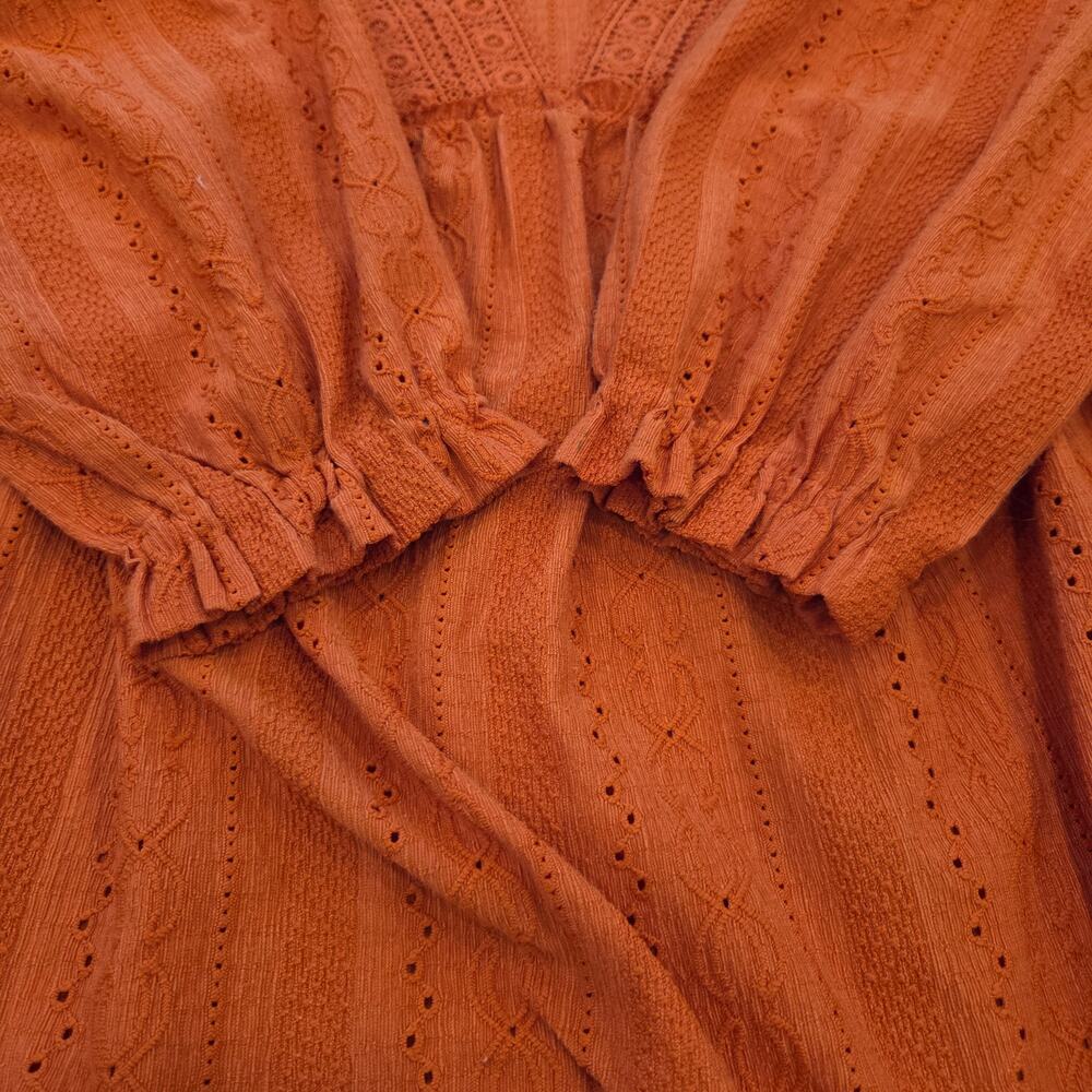 Cato Boho Orange Lace Trim Peasant Tunic Blouse Womens Size 14 16W - Picture 8 of 12